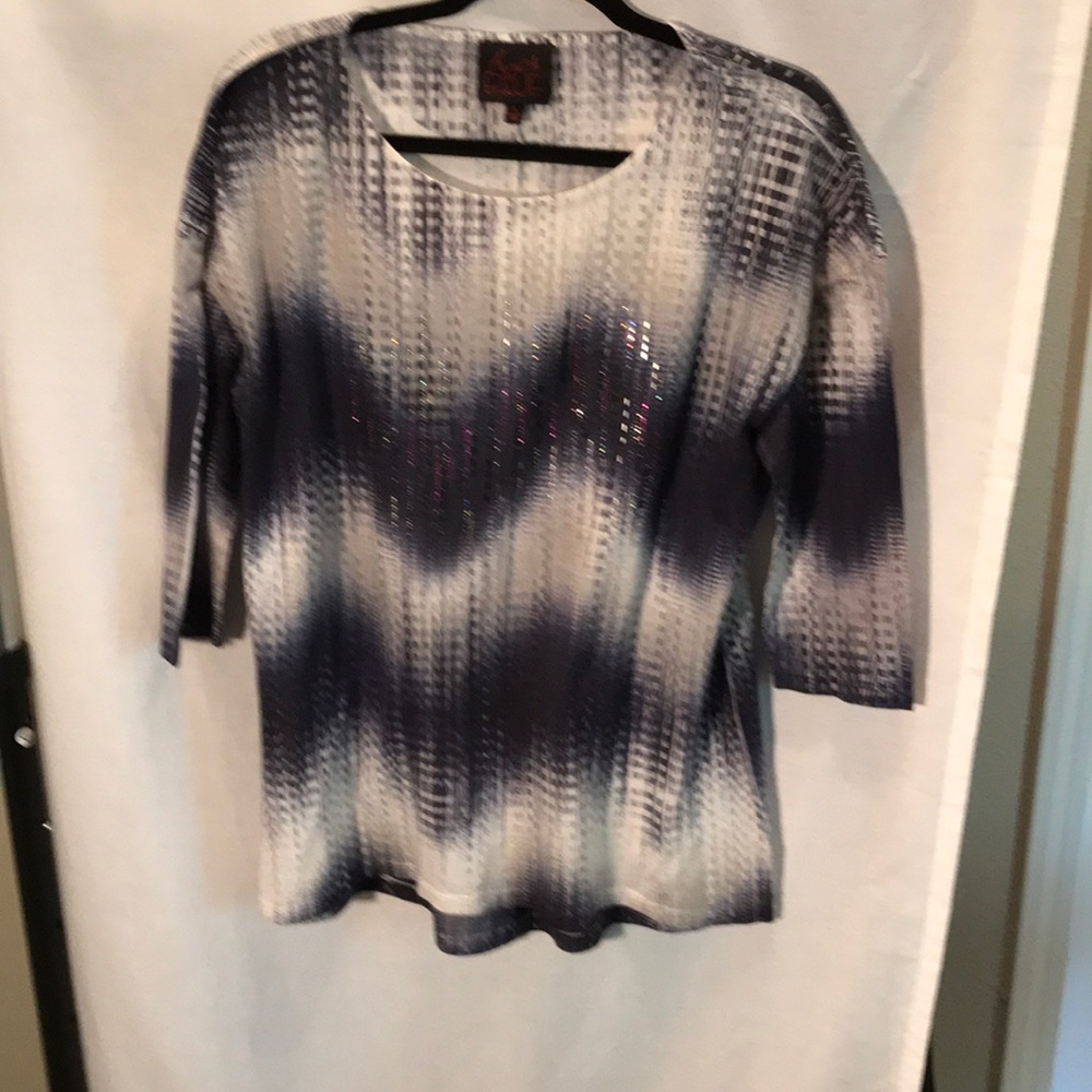 French Blue Ladies size L sequined blue/white top